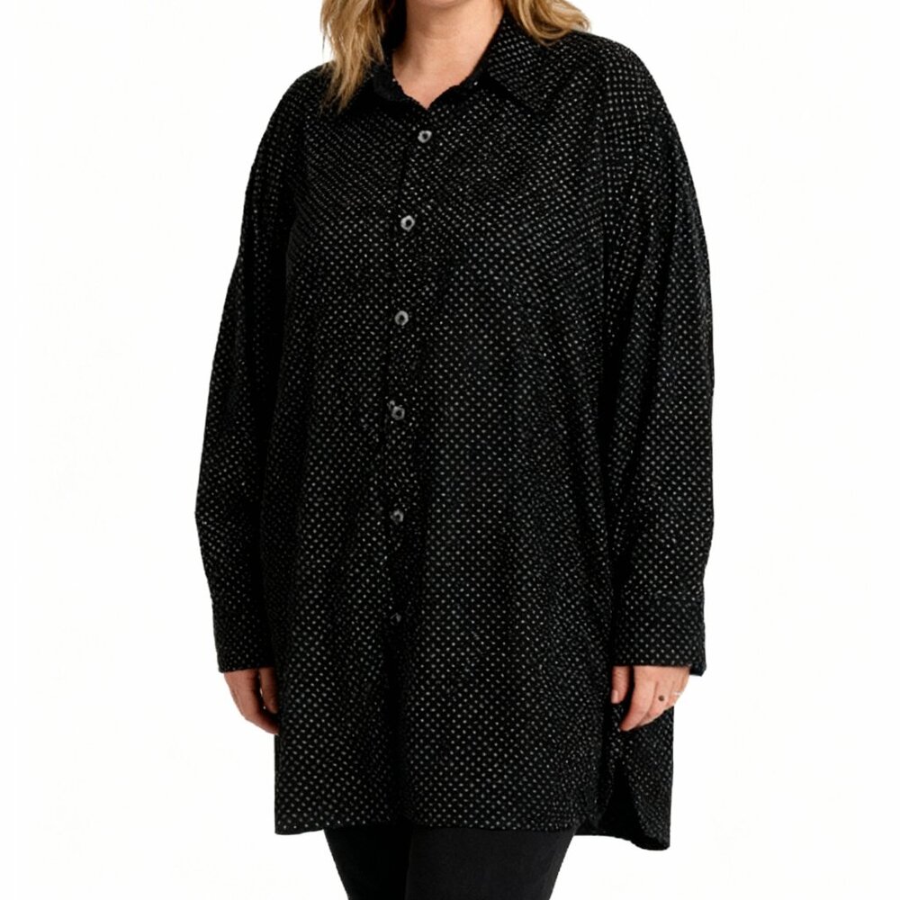 Saxifon USA Women's Black Shear Longline Beaded Blouse Top Plus Size XXL